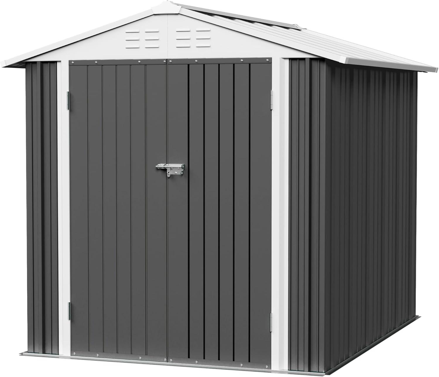 SYNGAR 8' x 6' Outdoor Metal Storage Shed, Tools Storage Shed, Galvanized Steel Garden Shed with Adjustable Shelves and Lockable Doors, Outdoor Storage Shed for Backyard, Patio, Lawn, D9182