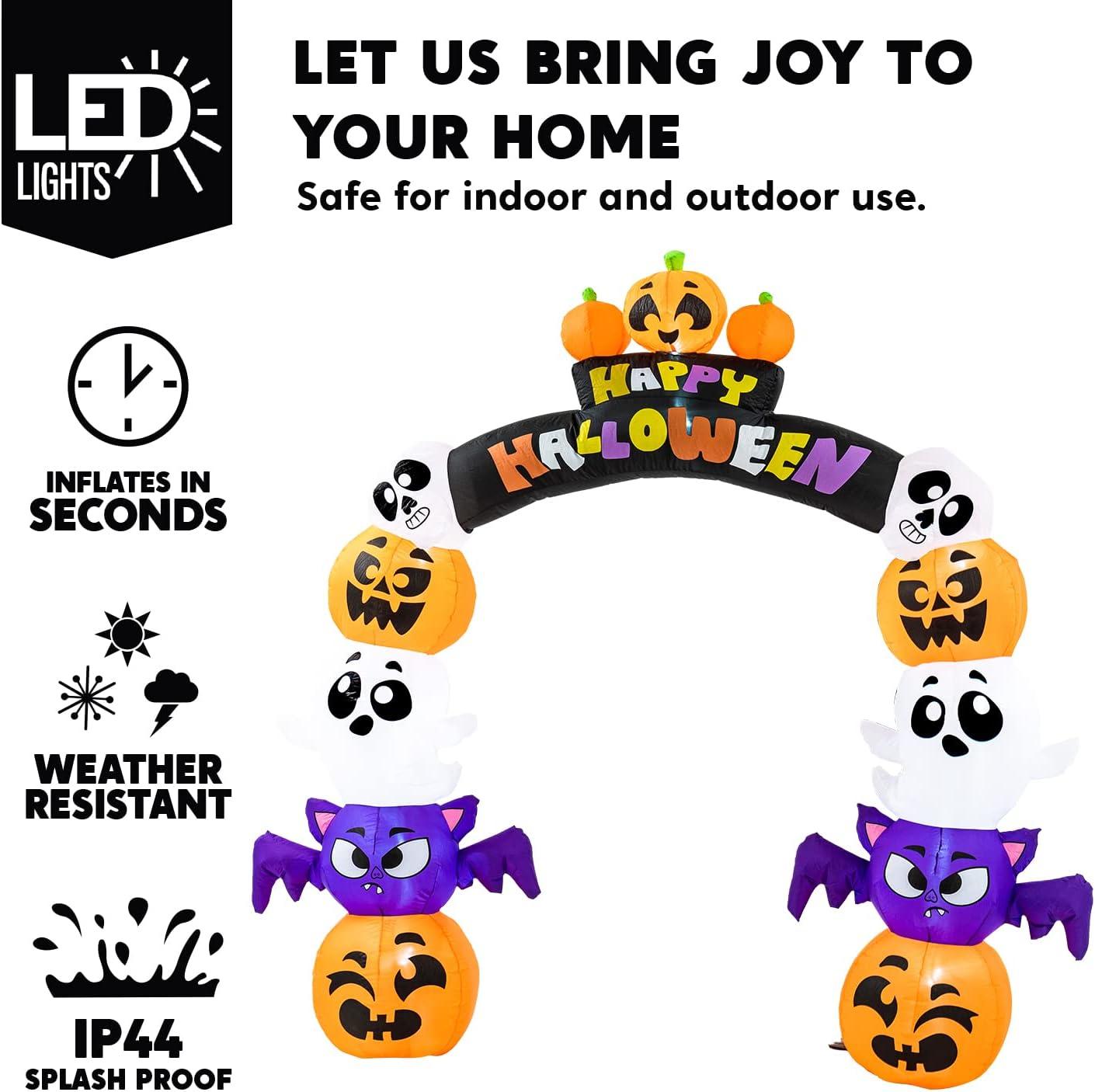 Joiedomi 8 FT Cute Halloween Inflatables Pumpkin Archway Outdoor Decoration, Archway Halloween Blow Up for Yard with Build-in LED Lights, Inflatable Arch Yard Outside Pumpkin Decor for Party, Garden
