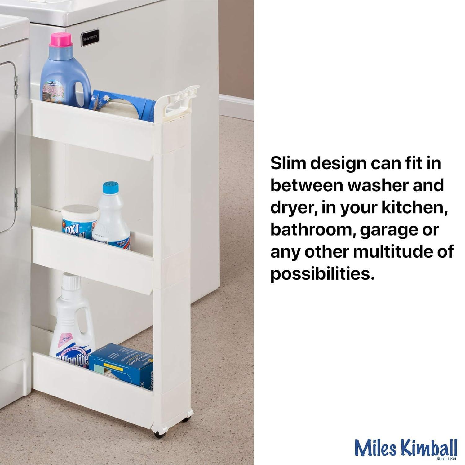 Slim Storage Cart with 3 Baskets/Shelves and Rolling Casters for Kitchen, Laundry, and Small Space Storage, Durable Plastic - Measures 21" Long x 5" Wide x 28 1/4" High