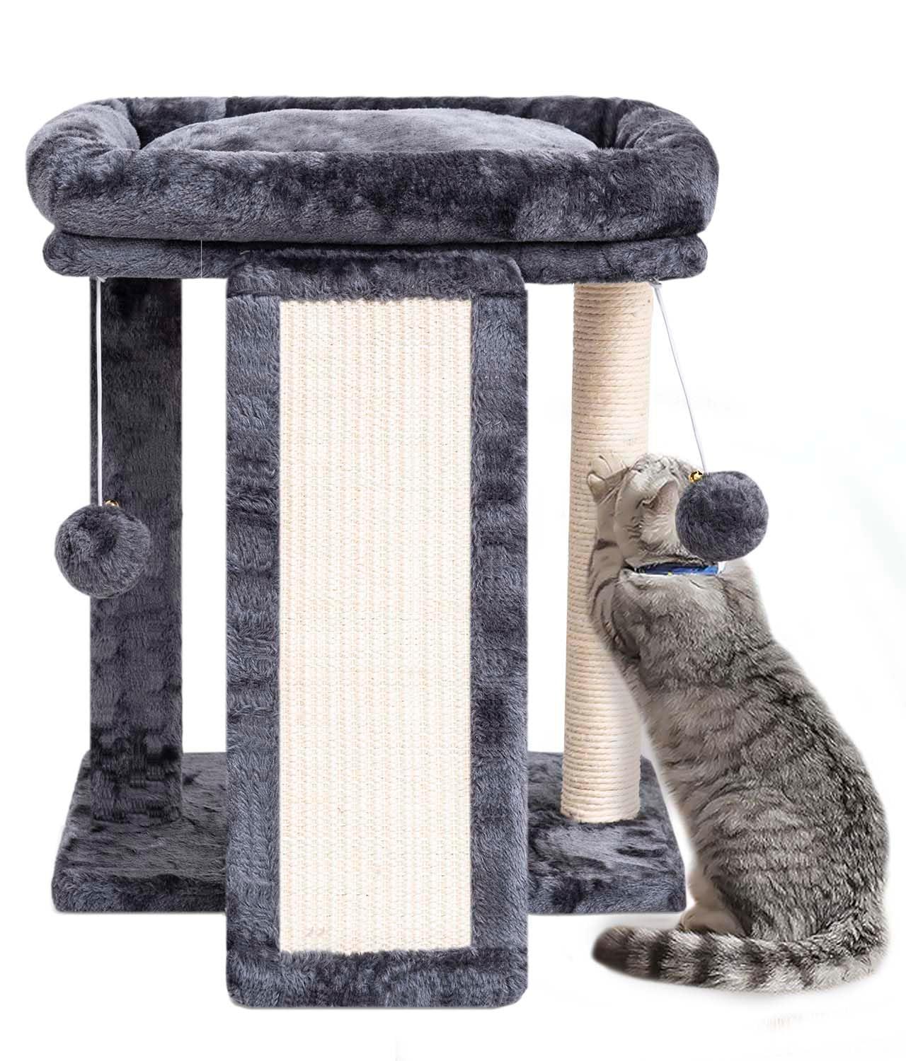 Cat Scratching Post With Perch, Cat Scratching Board For Adults, Cat Post Scratcher For Indoor Cats, 2 Dangling Balls Great For Kittens