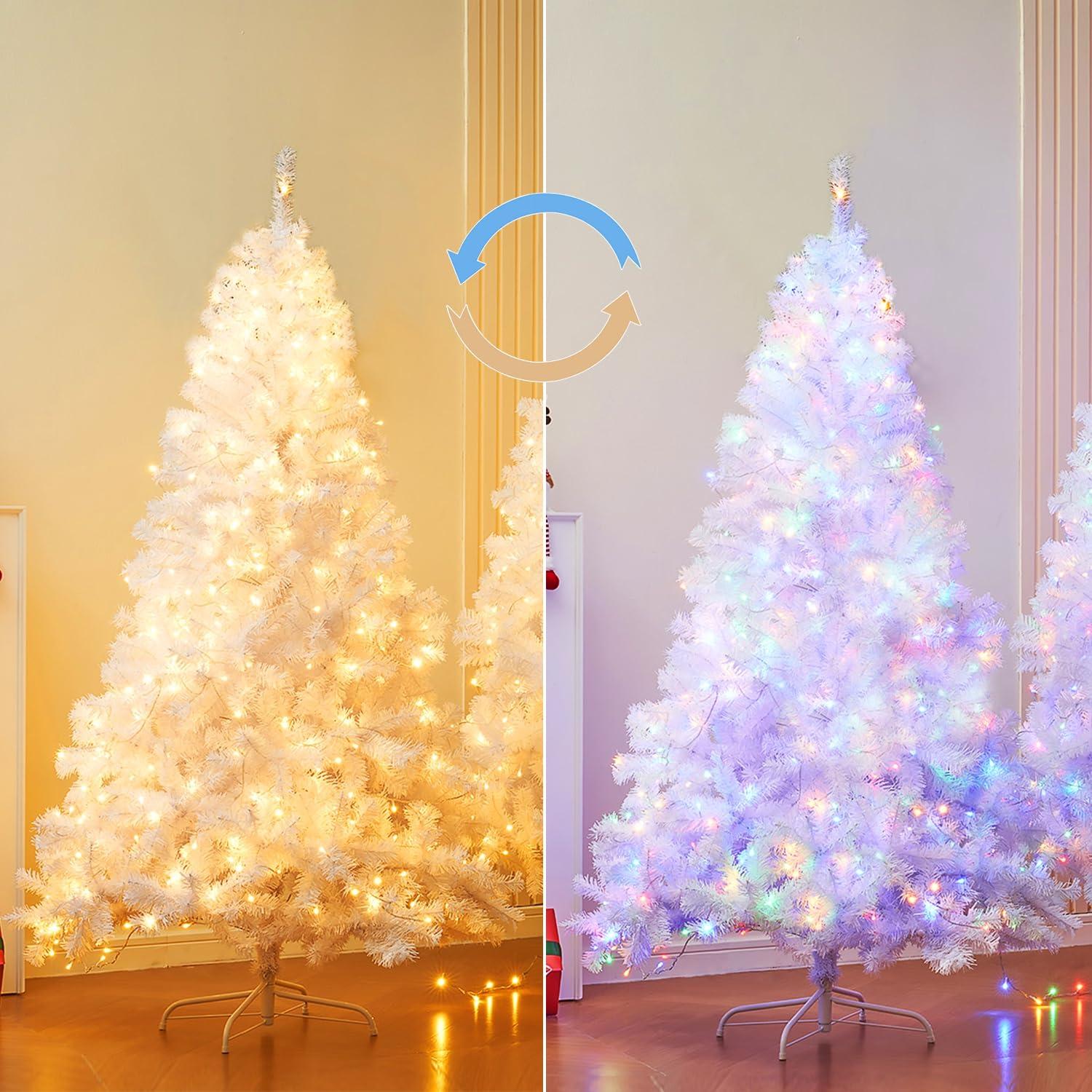 6-Foot White PVC Christmas Tree with Multicolor LED Lights
