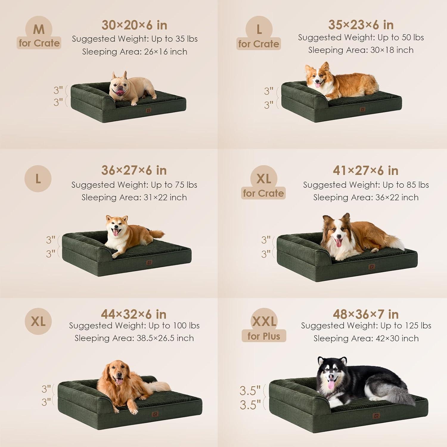 Orthopedic Dog Beds For Extra Large Dogs, Waterproof Memory Foam XL Dog Bed With Sides, Non-Slip Bottom And Egg-Crate Foam Big Dog Couch Bed With Washable Removable Cover, Dark Green