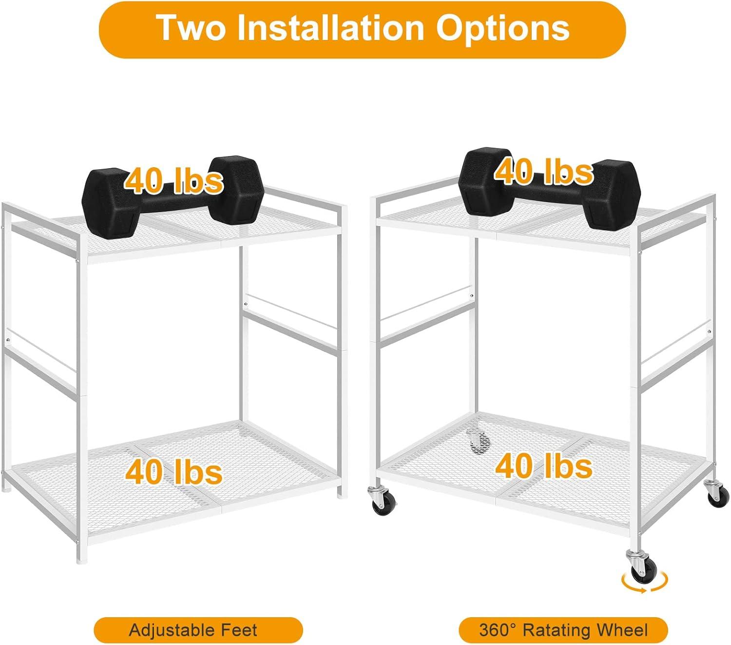 White Metal 2-Tier Mobile Printer and PC Tower Stand