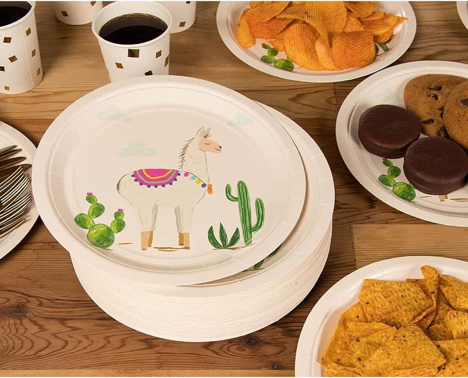 Blue Panda Disposable Plates - 80-Count Paper Plates, Llama Party Supplies, Kids Birthdays, 9 x 9 inches