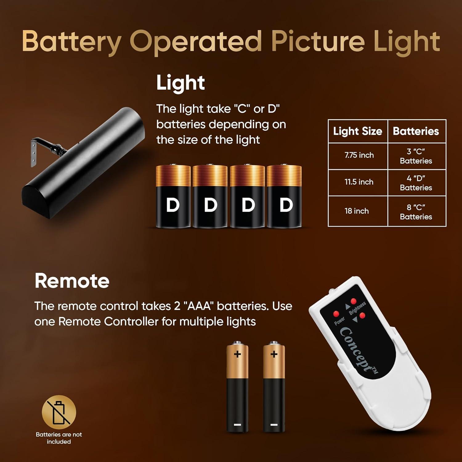 Concept Lighting Concept Matte Black 18" Battery Powered LED Picture Light with Remote