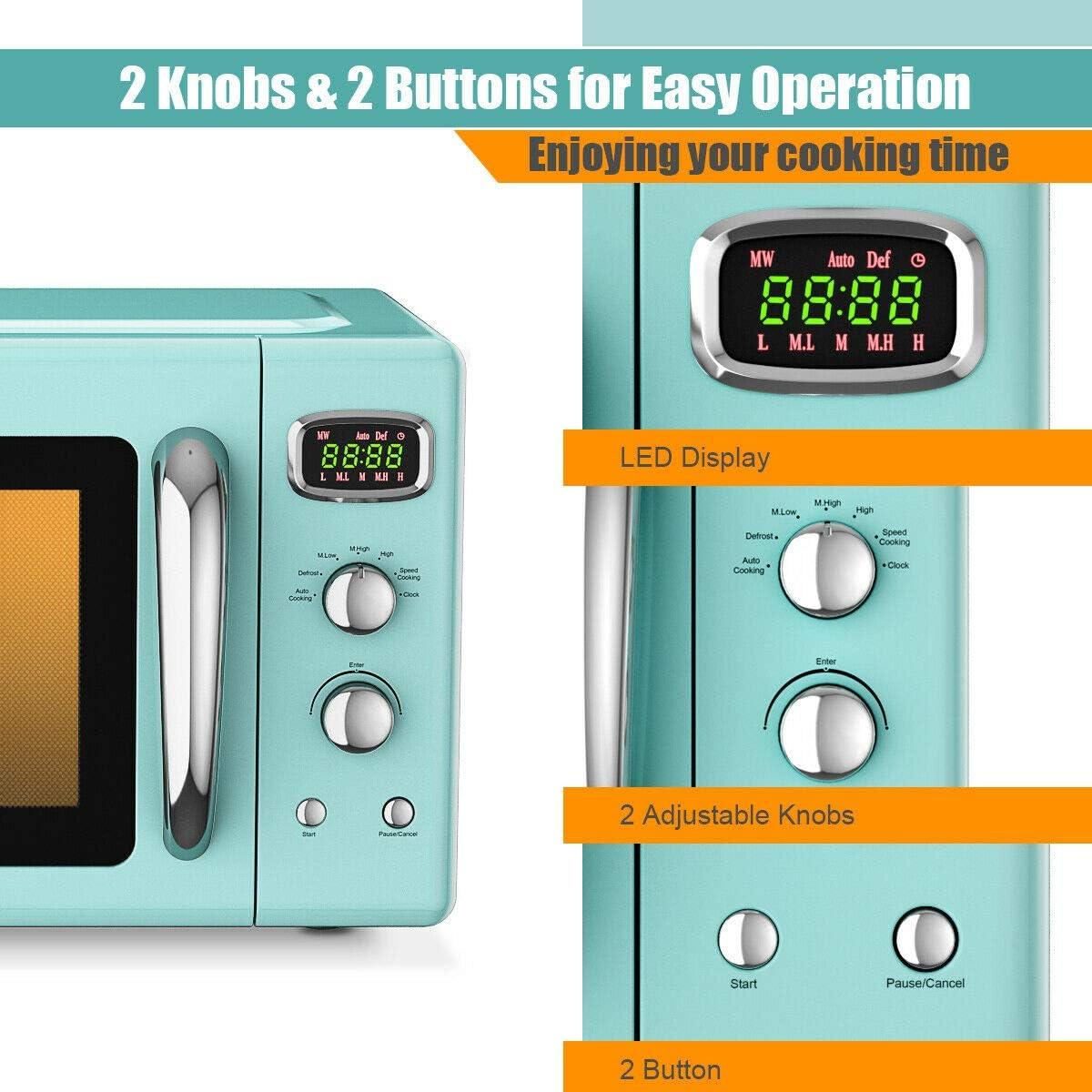 Costway 0.9Cu.ft. Retro Countertop Compact Microwave Oven 900W 8 Cooking Settings Green