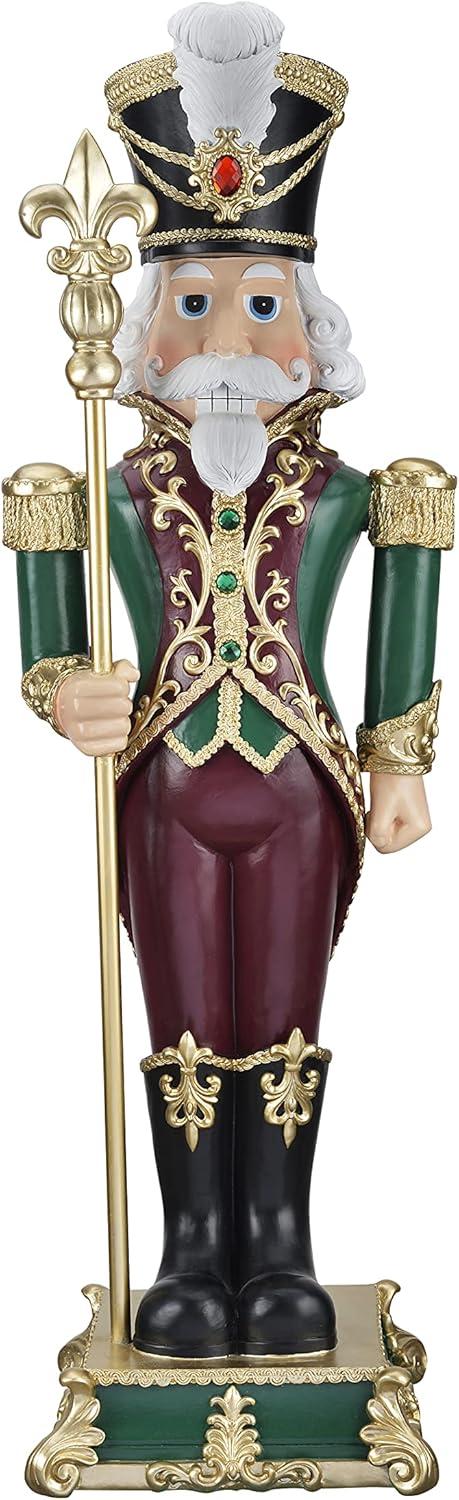 Regal 35" Green and Burgundy Resin Nutcracker with Gold Accents