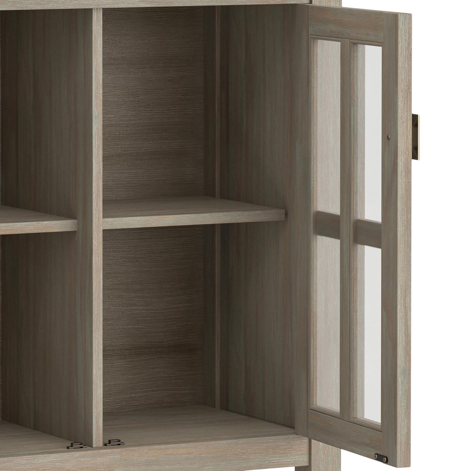 Simpli Home Artisan 30"W Solid Wood 2-Shelf Low Storage Cabinet with Glass Doors and Adjustable Shelves