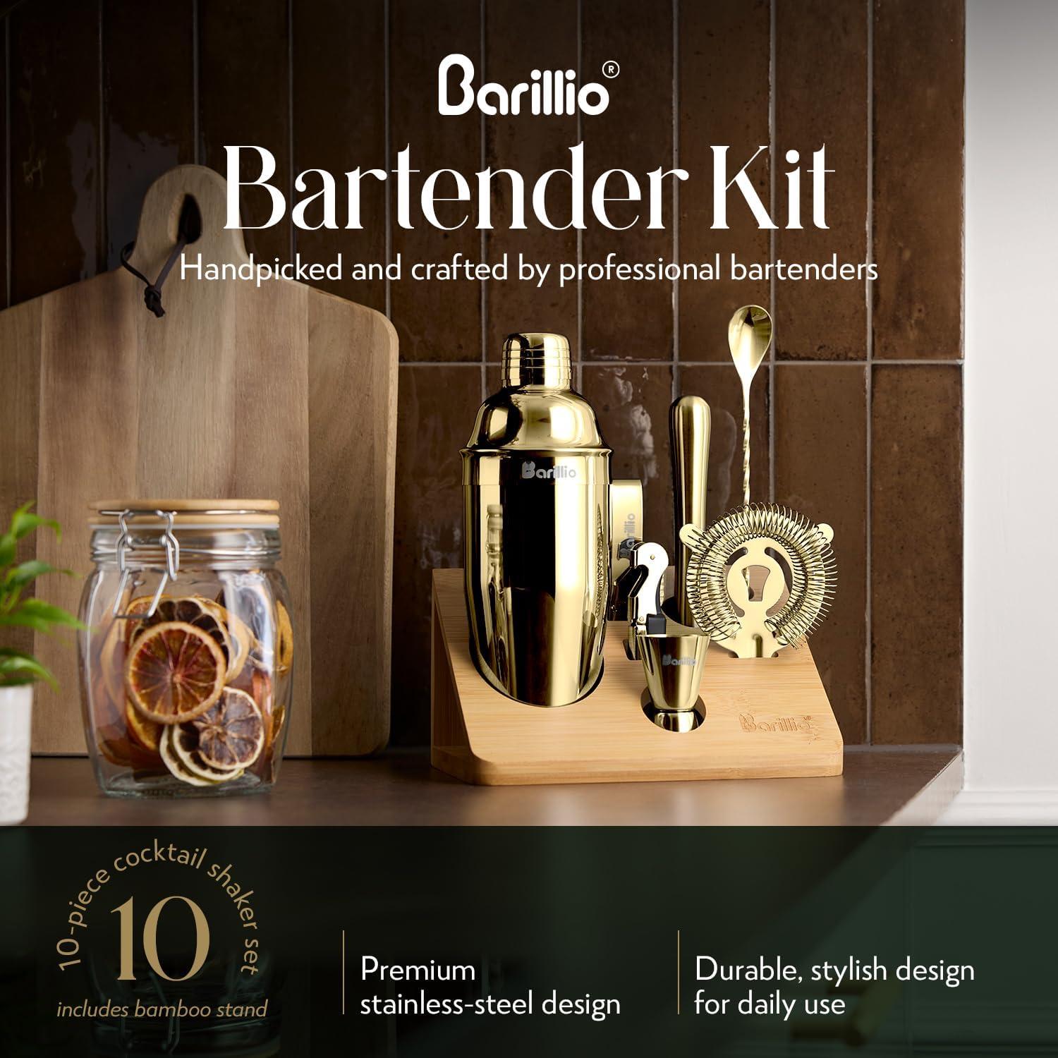 Rose Gold Stainless Steel Bartender Kit with Bamboo Stand
