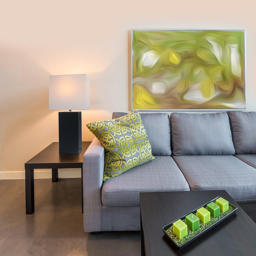 Leather Table Lamp with Fabric Shade Black - Elegant Designs: Modern Rectangle Shade, UL Listed, E26 Socket