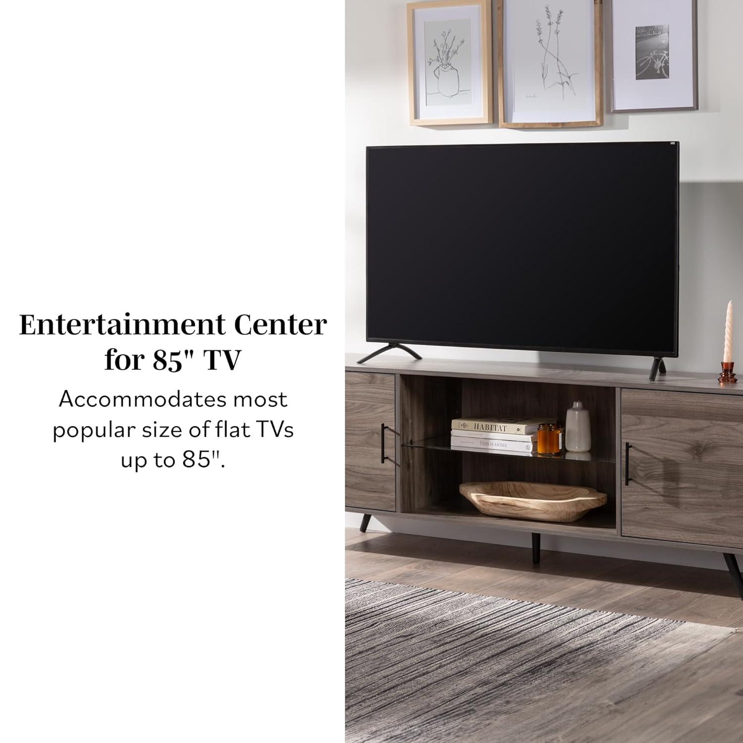 Walker Edison Thea Mid-Century Two-Door TV Stand for TVs up to 80", Slate