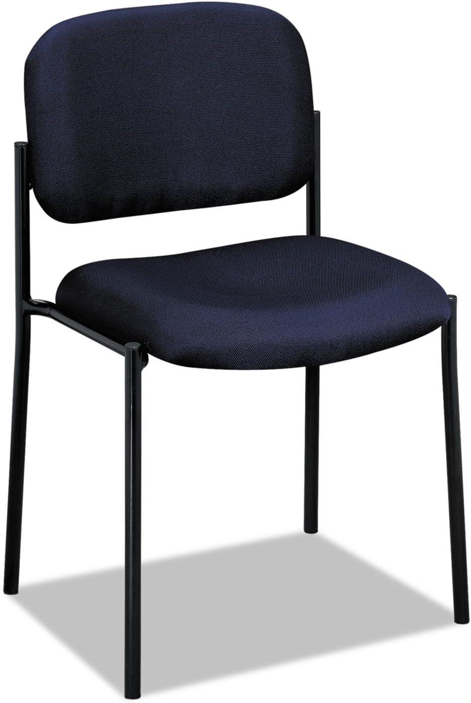 Navy Fabric Armless Stacking Guest Chair with Metal Frame