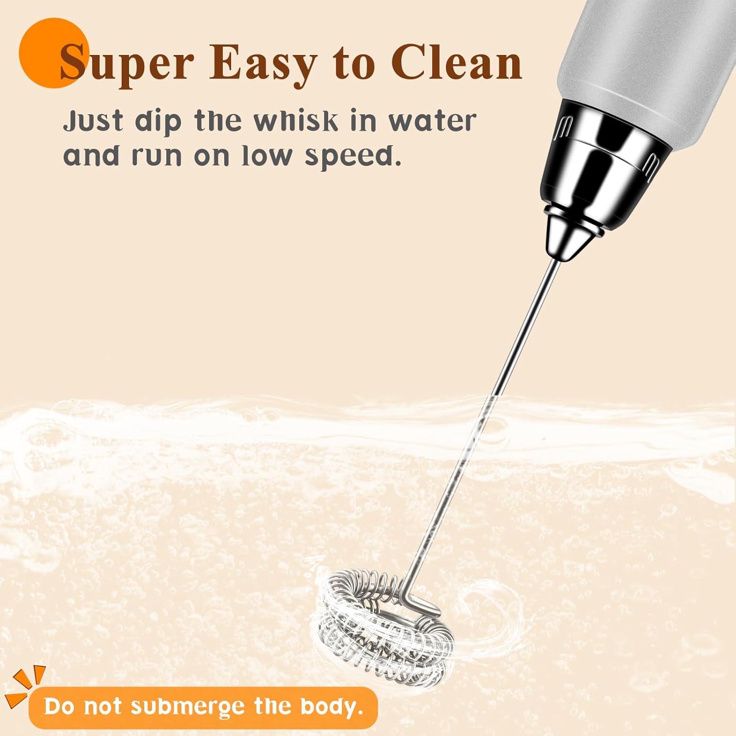 Silver Rechargeable Handheld Milk Frother with 3 Whisks