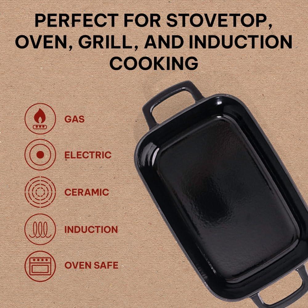 Alva Alva Nori Enameled Cast Iron Dutch Oven Dish Roasting Pan Rectangular Nonstick Stove-to-Table Enamel Coated Pot, Non Toxic, Compatible with All Stovetops, Oven Safe & Induction Safe