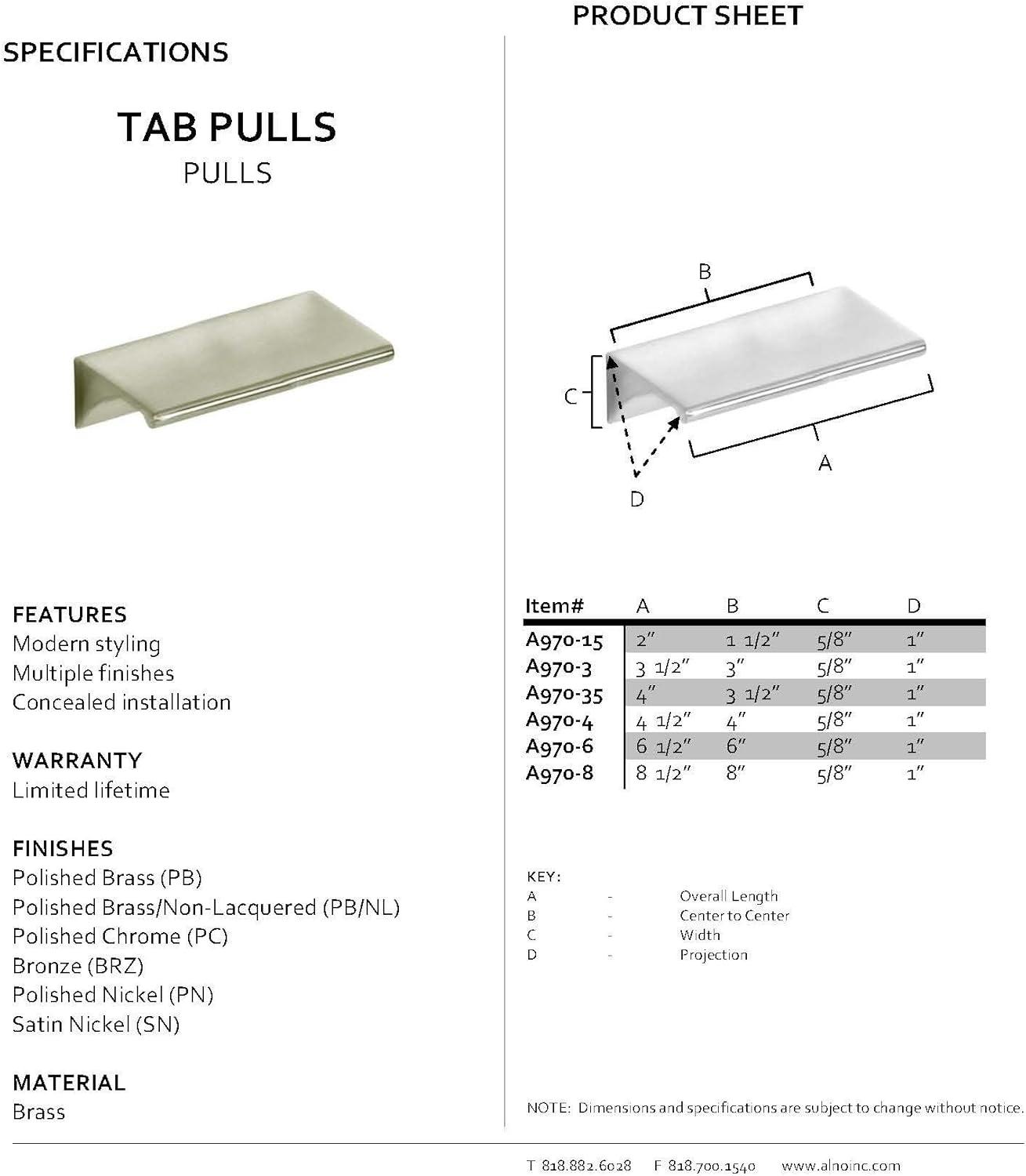 Alno Inc 4.5" Center to Center Finger Pull