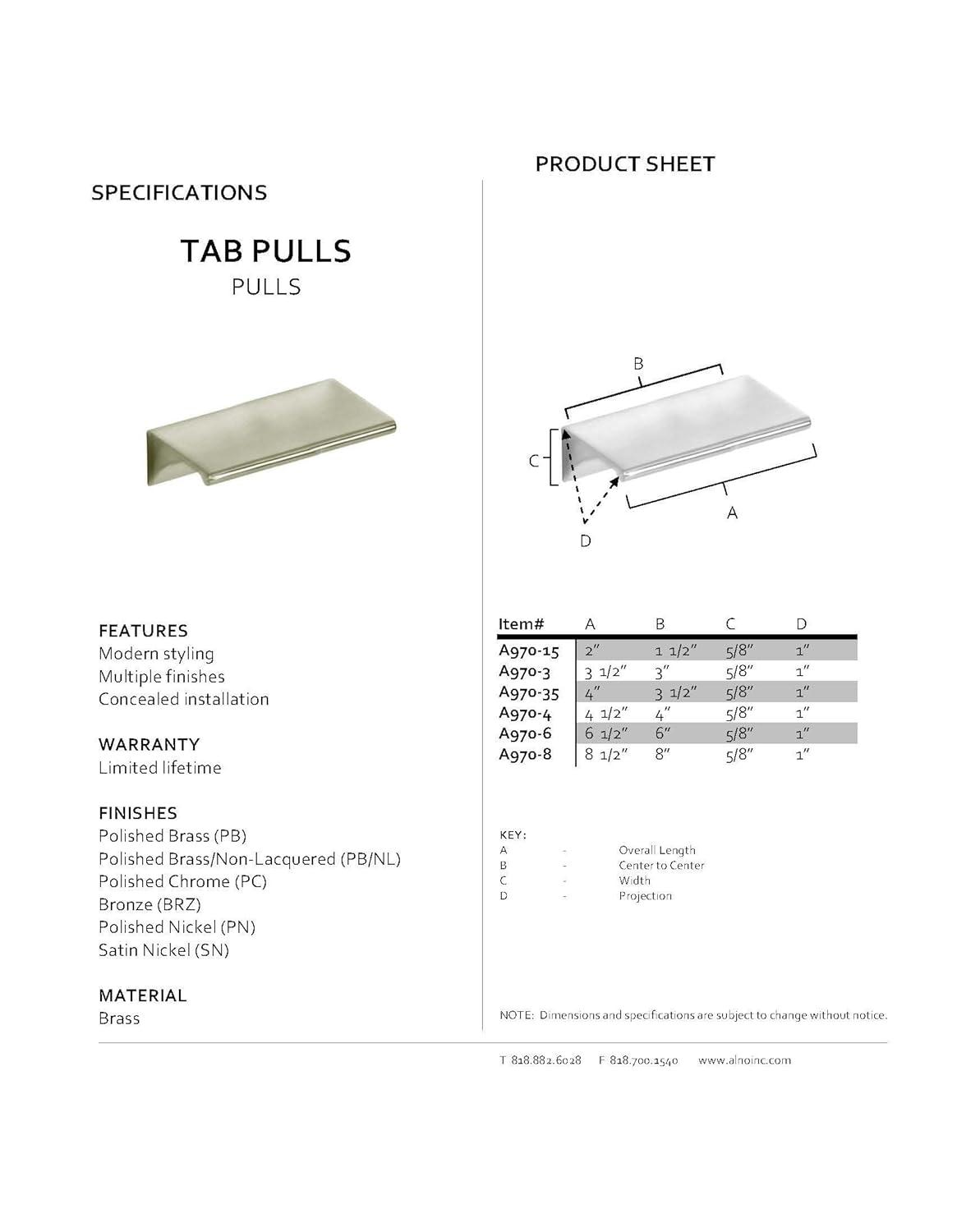 Alno Inc 4.5" Center to Center Finger Pull