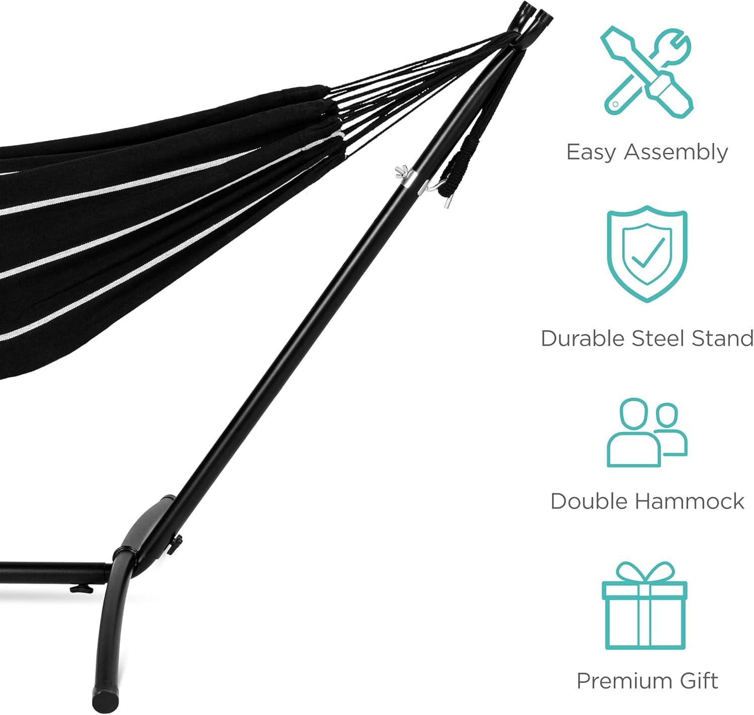 Best Choice Products 2-Person Brazilian-Style Cotton Double Hammock with Stand Set w/ Carrying Bag - Onyx