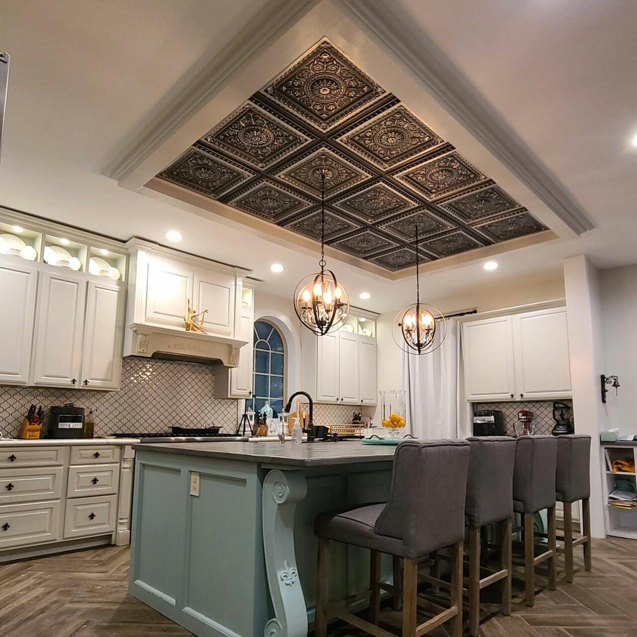 Marseille 24'' W Textured PVC Drop-In Ceiling Tile In Antique Gold