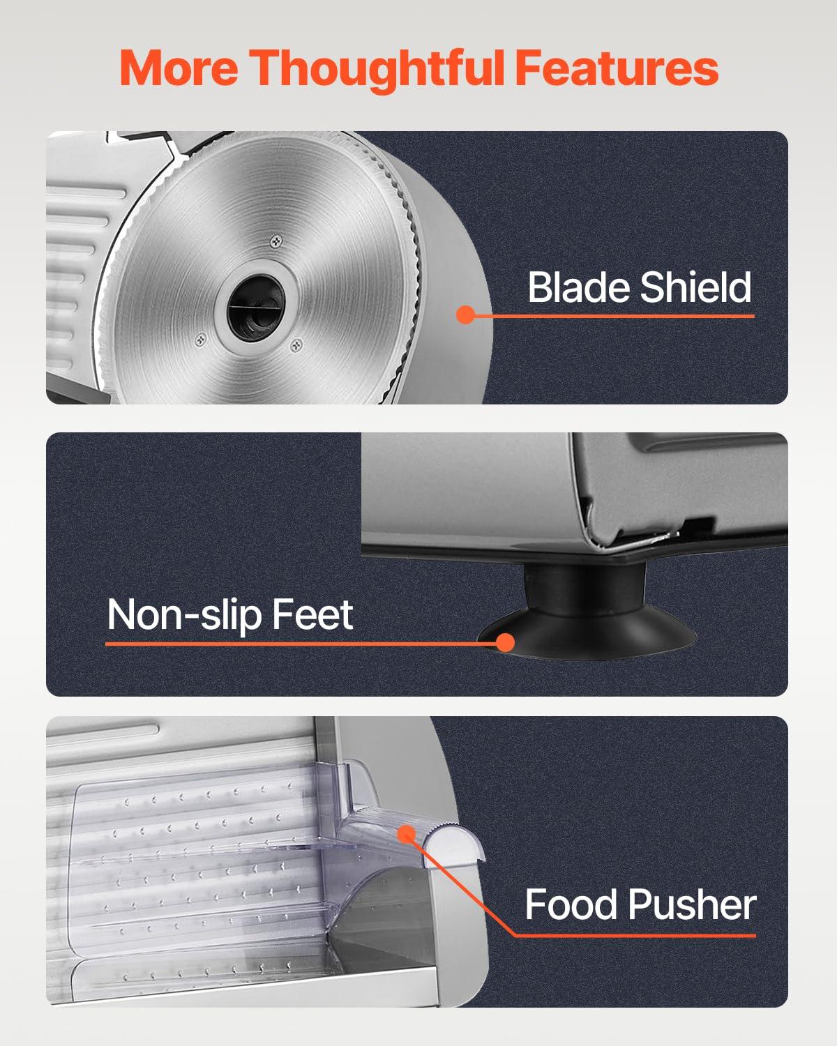 VEVOR Meat Slicer, 7.5 inch Electric Deli Food Slicer, 180W Meat Cutter with a Premium SUS420 Blade, 0-0.6 inch Adjustable Thickness, Slicer Machine