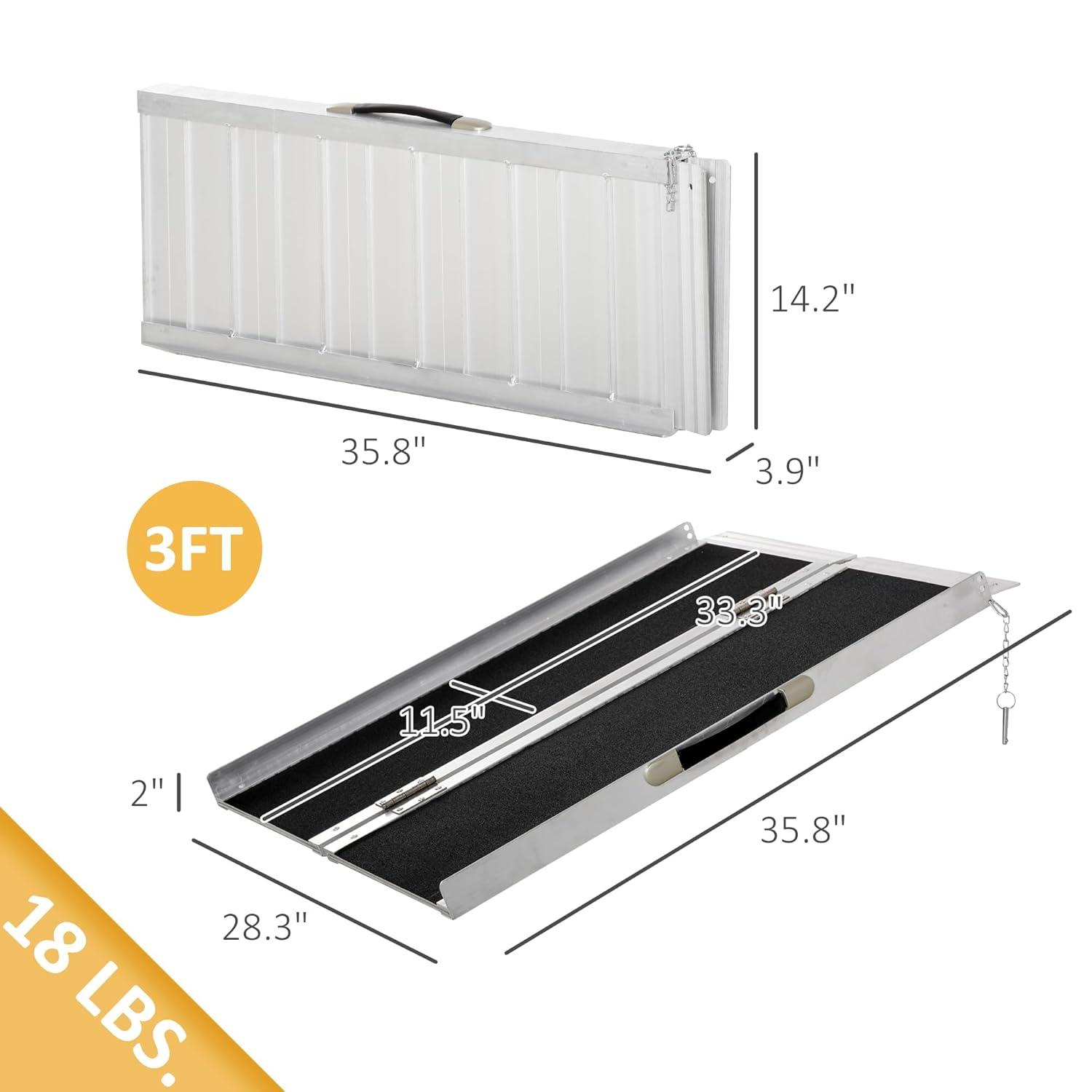 HOMCOM Lightweight Aluminum Portable Skidproof PVC Carpeted Folding Wheelchair Ramp, 3'