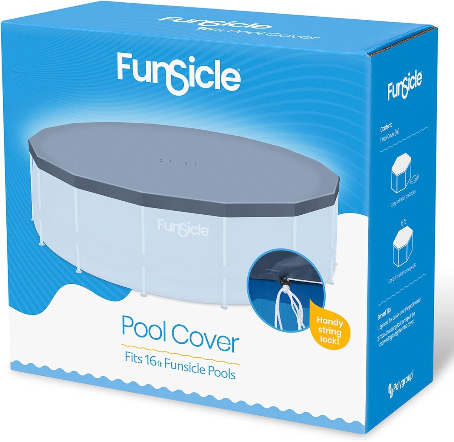 Funsicle 16ft Round Frame Seasonal Debris Above Ground Swimming Pool Cover with Drain Holes and Adjustable String Lock, Accessory Only, Gray