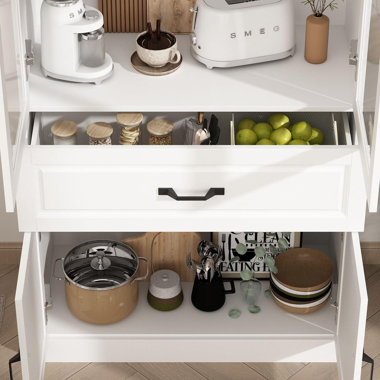 China Cabinet with Tempered Glass Doors Glass Door Storage Cabinet 31.5"W