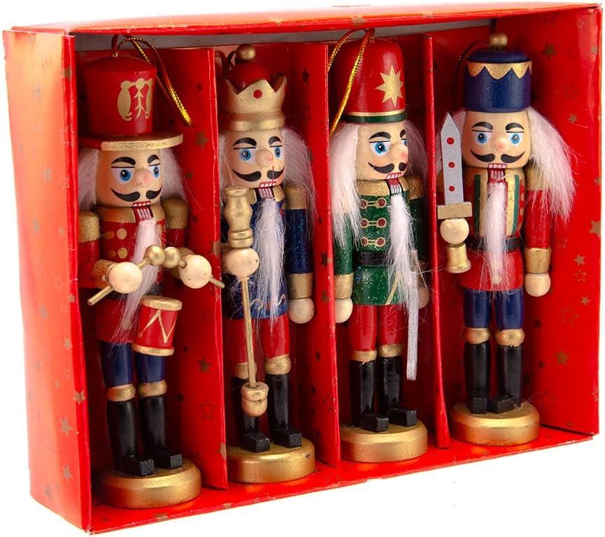 5" Wooden Nutcracker Ornaments Set of 4 in Festive Colors