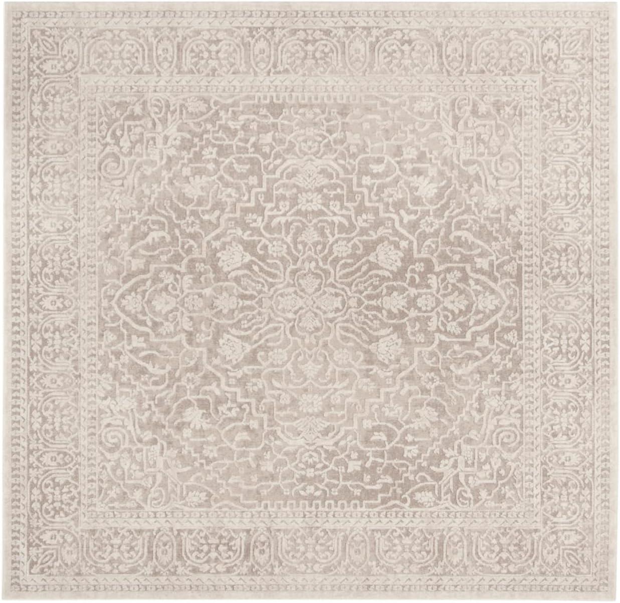 Elegant Gray Floral 72" Round Synthetic Easy-Care Area Rug