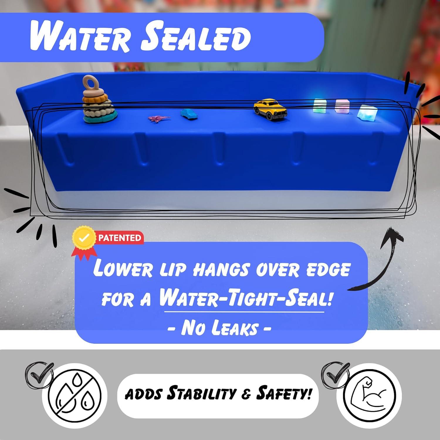 Tub Topper® Bathtub Splash Guard & Bath Shelf for Kids – Toddler Bath Tray, Bath Toys Storage & Ledge Organizer – Splash Guard for Bathtub with Suction Cups – Kids Bathroom Accessories (Blue)