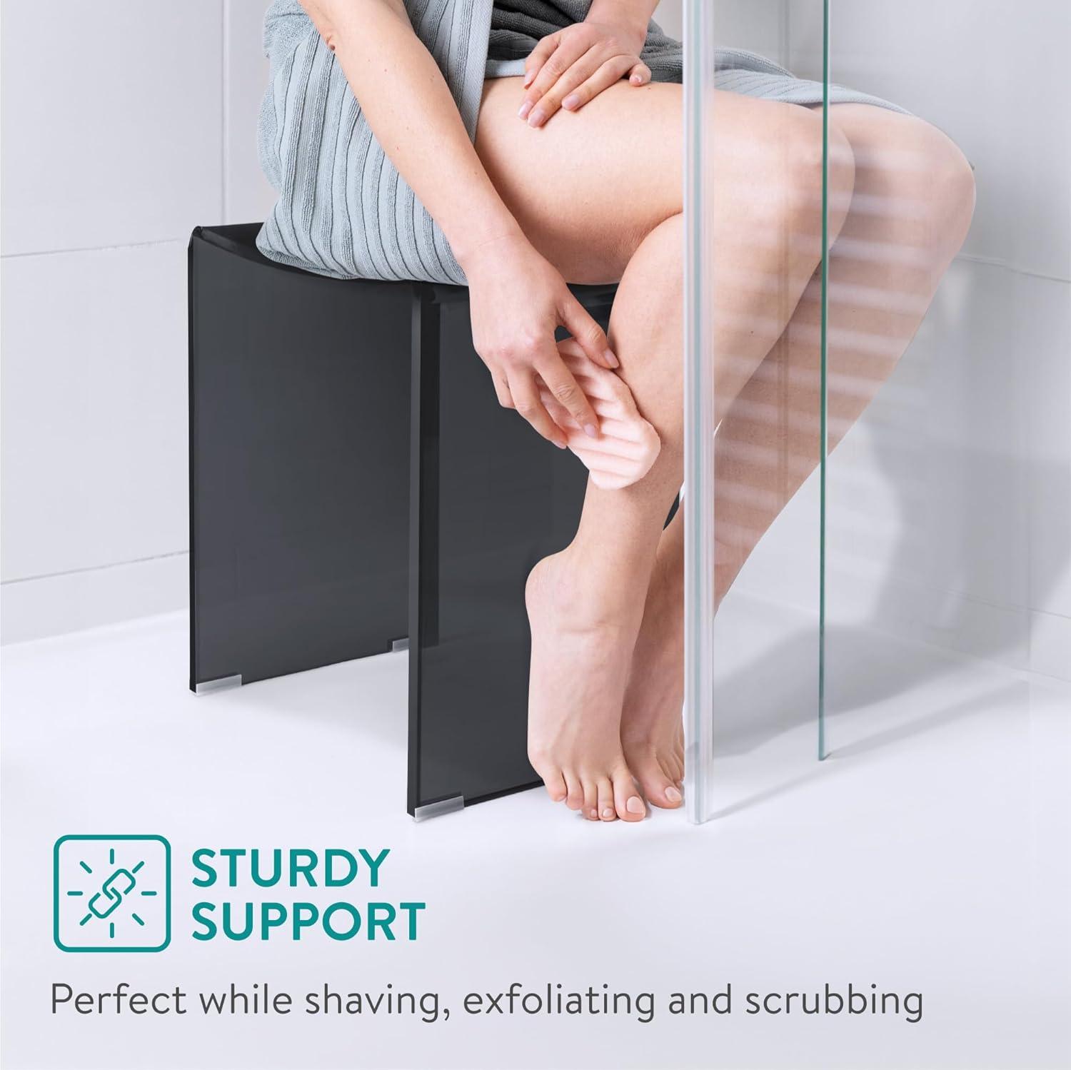 Navaris Black Acrylic Shower Bench - Waterproof Stool for Bathroom or Vanity 17.1" x 14.6" x 11" - Modern Glam Transparent Seat - Holds up to 220 lbs