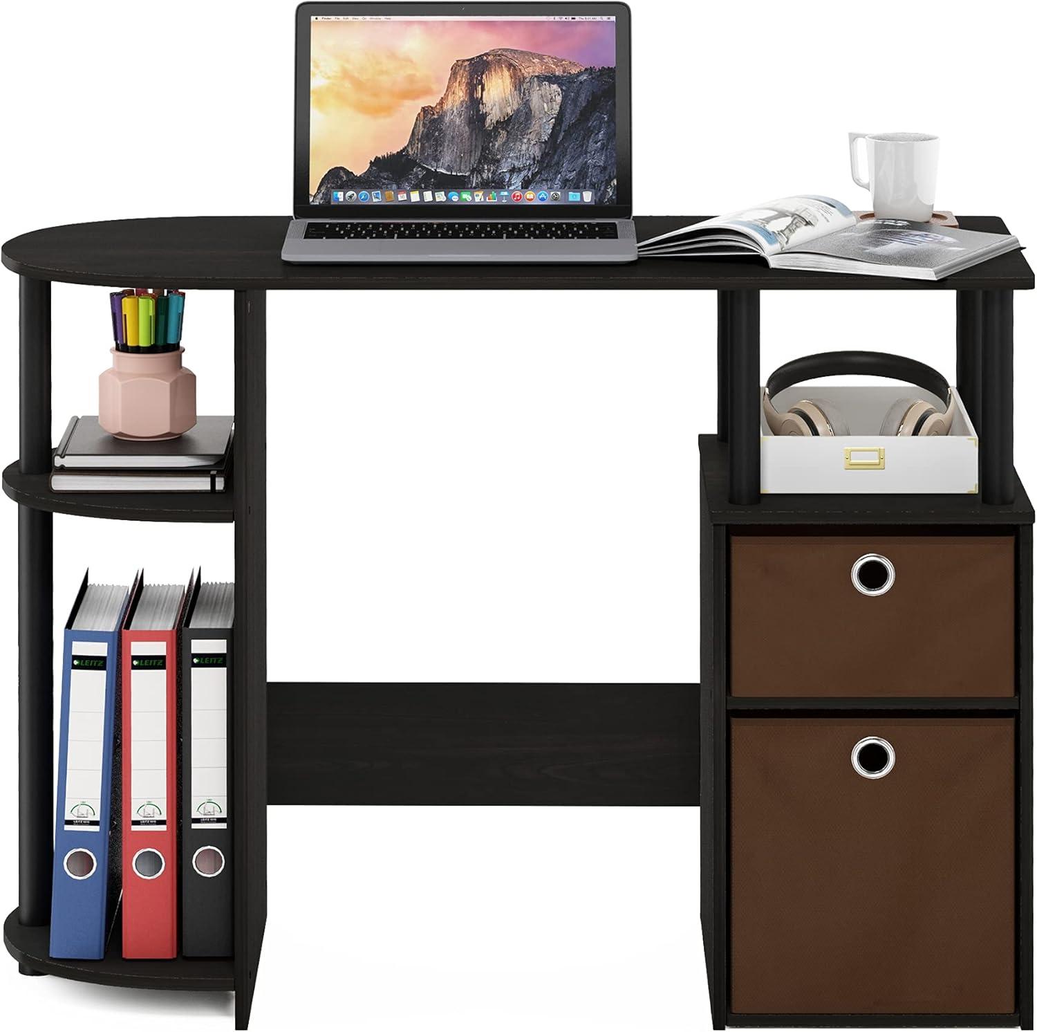 Espresso Composite Wood Study Desk with Drawer and Shelves