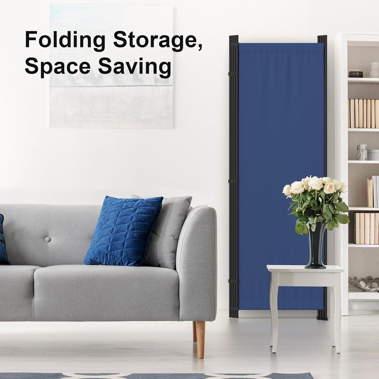 GOJOOASIS Room Dividers Folding Privacy Screens 4 Panel Partition (Blue)