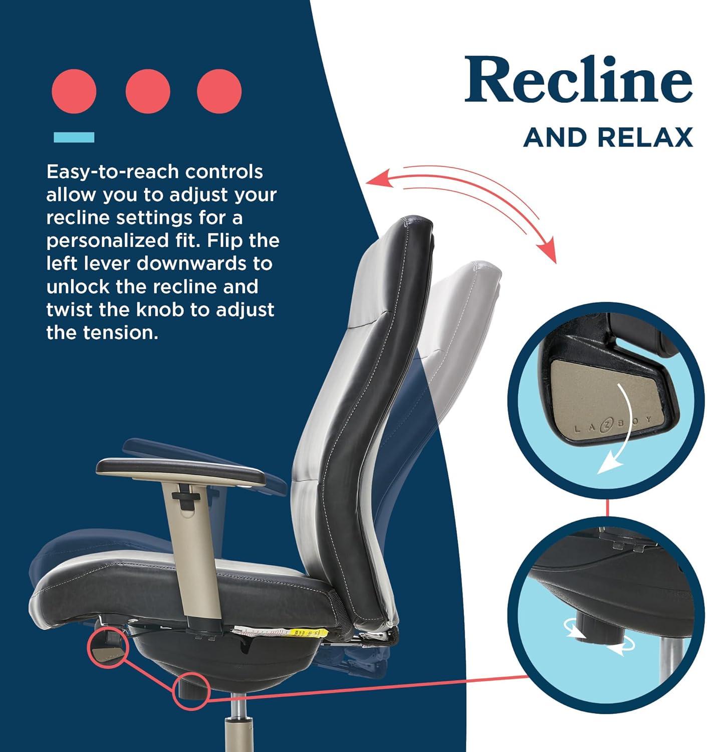 La-Z-Boy Baylor Bonded Leather Adjustable Ergonomic Executive Office Chair with Lumbar Support