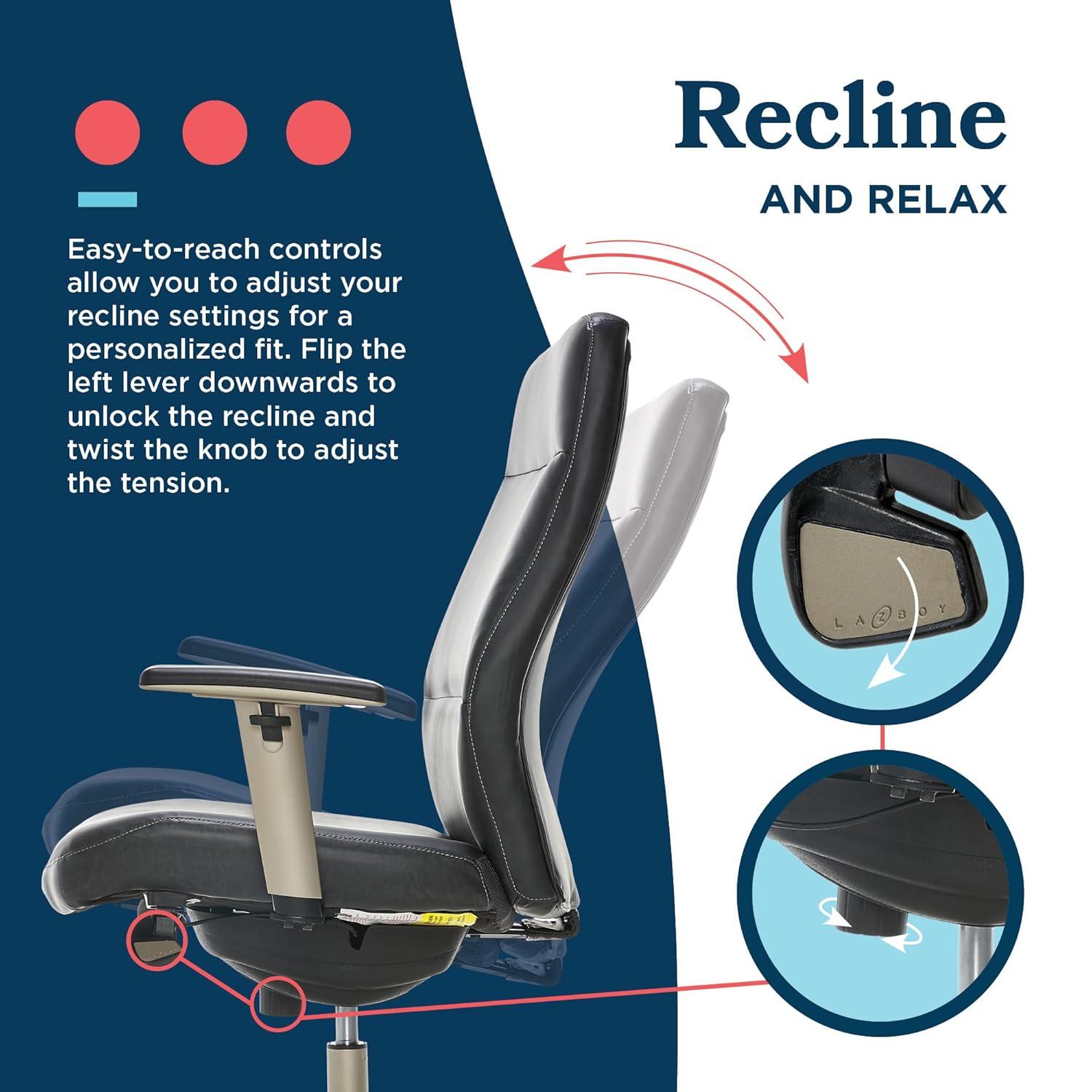 LZB Modern Baylor Executive Office Chair Black - La-Z-Boy: Ergonomic, Adjustable Arms, Cushioned