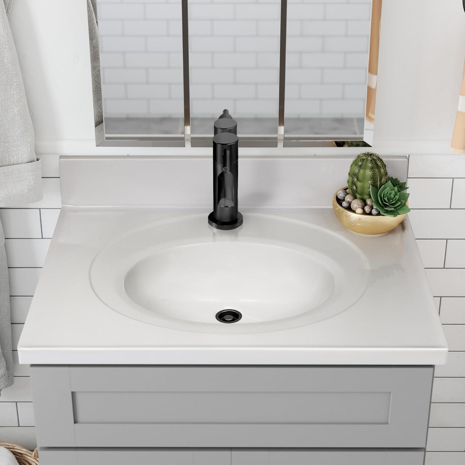 Cultured Marble Vanity Top – 31-Inch Single Bowl Sink Single-Hole with Integrated Backsplash – Reinforced Packaging – Solid White, Design House, 554592