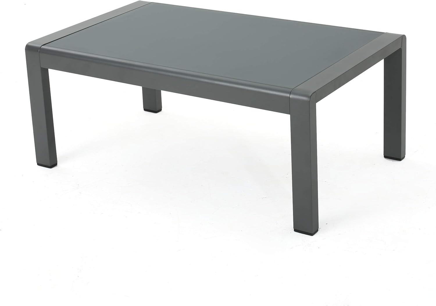 Cape Coral Rectangle Aluminum Coffee Table with Glass Top - Gray - Christopher Knight Home: Weather-Resistant Patio Table