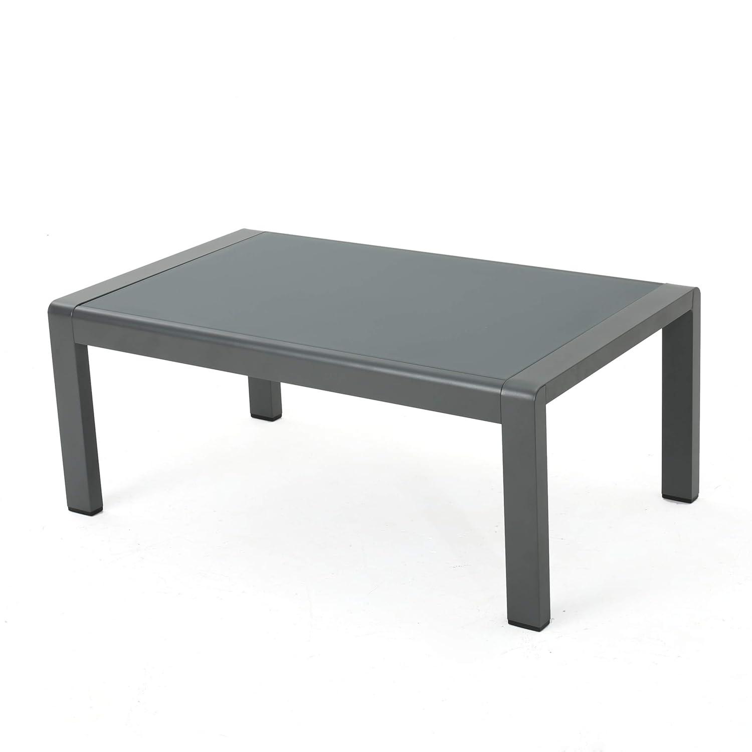 Cape Coral Rectangle Aluminum Coffee Table with Glass Top - Gray - Christopher Knight Home: Weather-Resistant Patio Table
