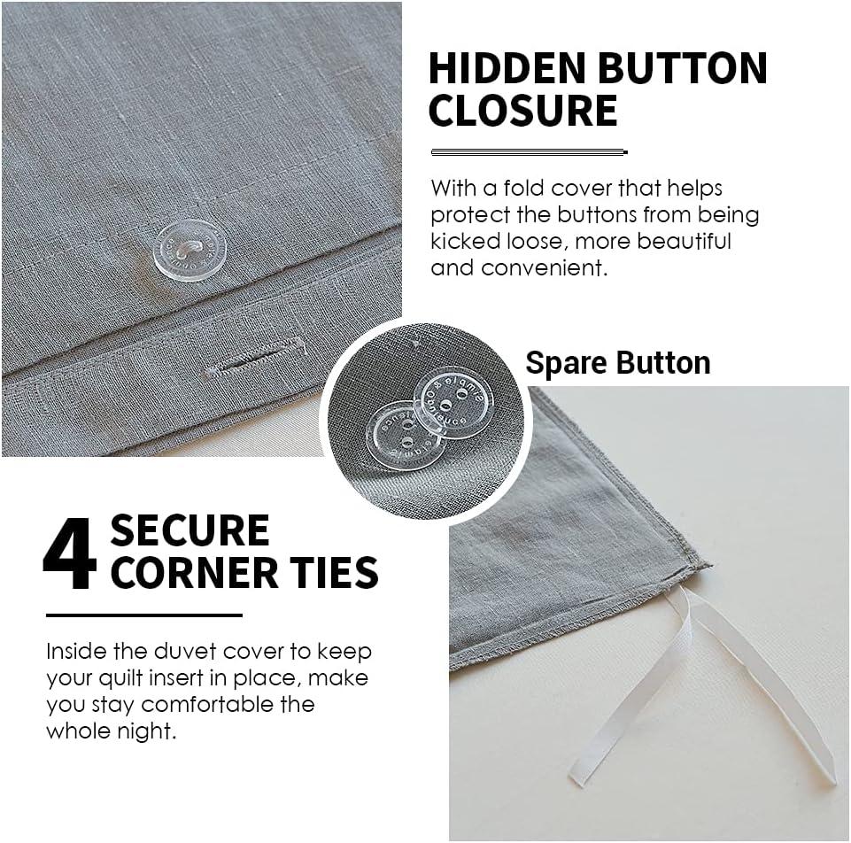 Simple&Opulence 100% Linen Duvet Cover Set with Washed-French Flax-2 Pieces Solid Color Basic Style Bedding Set-Breathable Soft Comforter Cover with 1 Pillowsham(Twin,Linen)