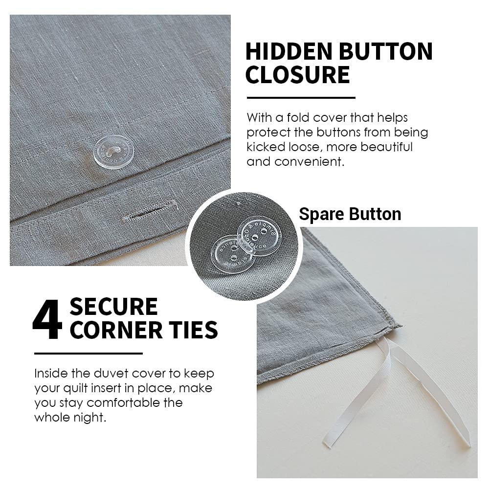 Simple&Opulence 100% Linen Duvet Cover Set with Washed-French Flax-2 Pieces Solid Color Basic Style Bedding Set-Breathable Soft Comforter Cover with 1 Pillowsham(Twin,Linen)