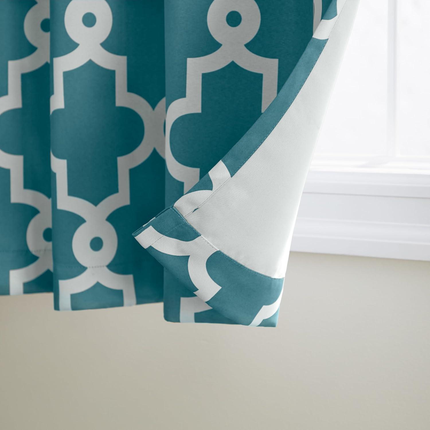 Set of 2 63"x52" Ironwork Sateen Woven Room Darkening Window Curtain Panel Teal - Exclusive Home