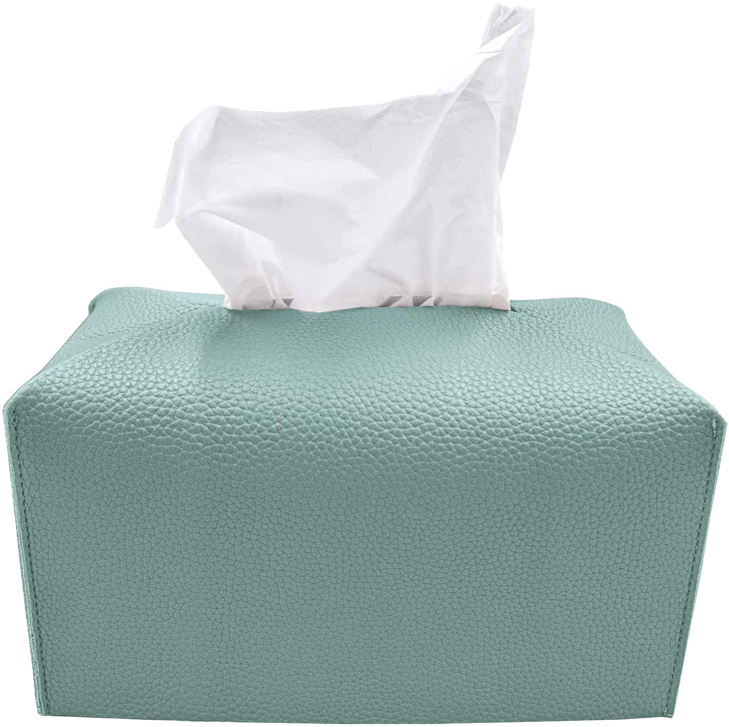 carrotez Tissue Box Cover, [Refined] Modern PU Leather Rectangular Tissue Box Holder - Decorative Holder/Organizer for Bathroom Vanity Countertop, Night Stands, Office Desk 9.5"X5"X5" - Mint