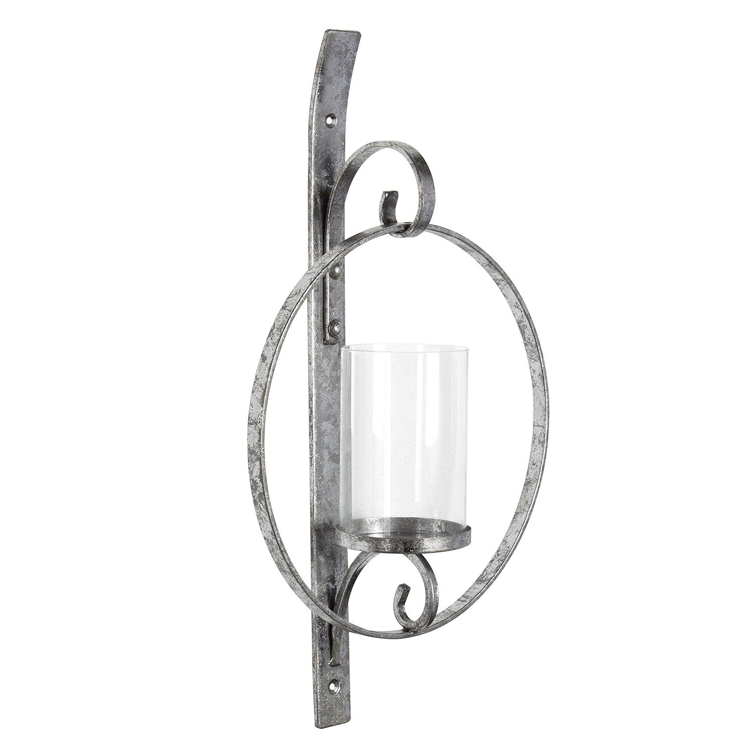Kate and Laurel Doria Round Metal Wall Sconce, 12x22, Silver