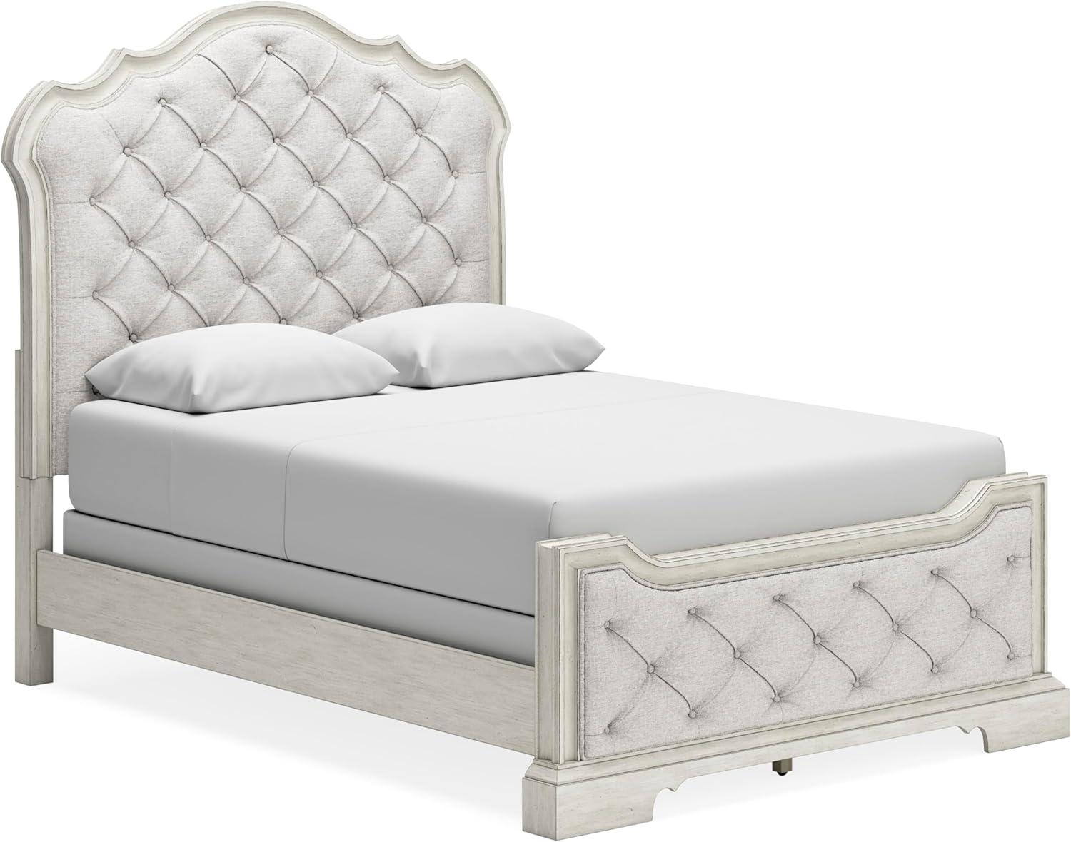 Queen White Tufted Upholstered Wood Headboard