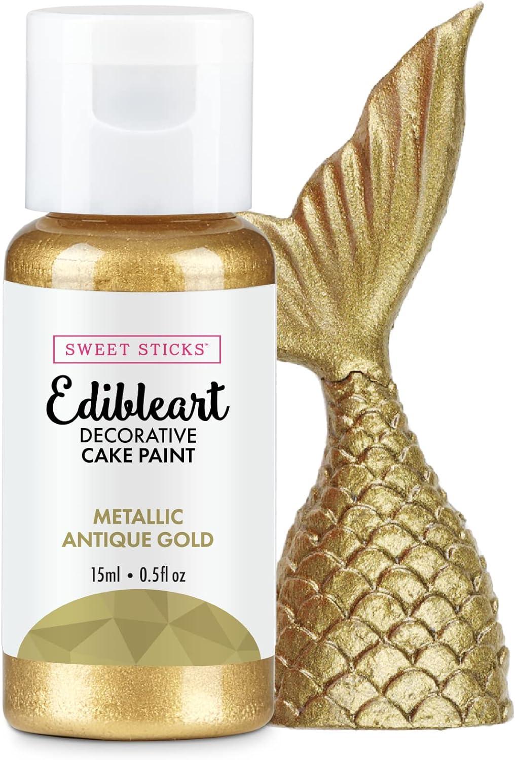Sweet Sticks Edible Art Metallic Food Paint, 15ml, Antique Gold