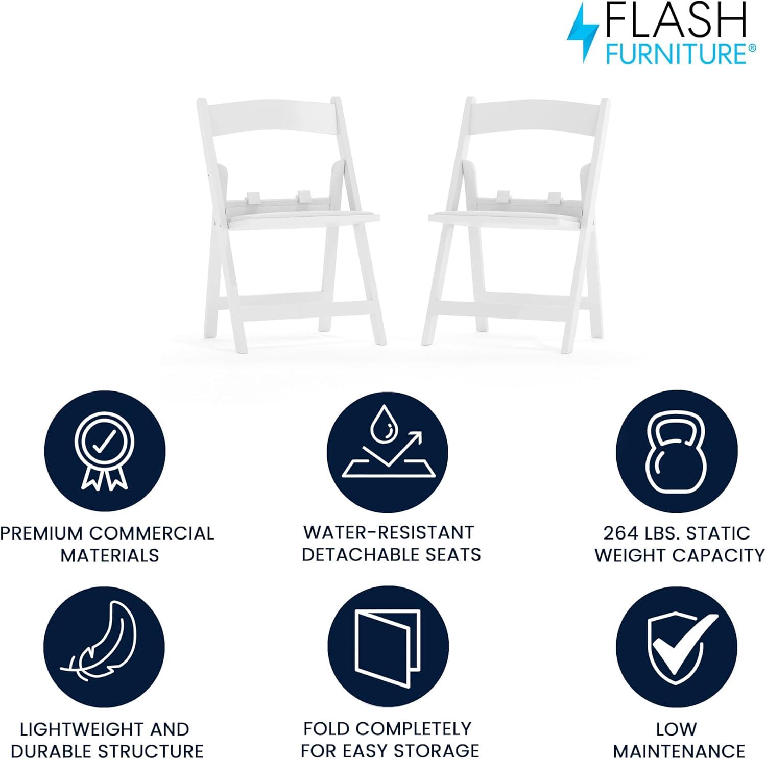 Flash Furniture Kids Folding Chairs with Padded Seats | Set of 2 White Resin Folding Chair with Vinyl Padded Seat for Kids