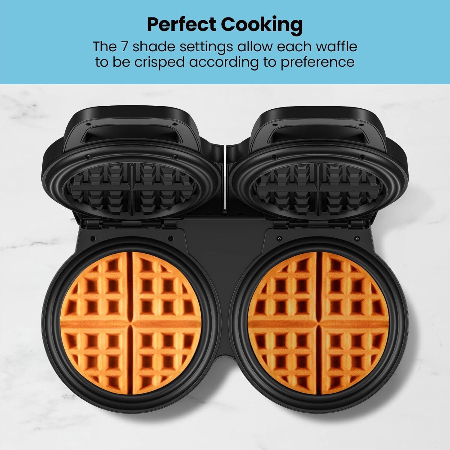 Chefman Double Waffle Maker w/ 7 Shade Temp Control, Non Stick - Stainless Steel, New