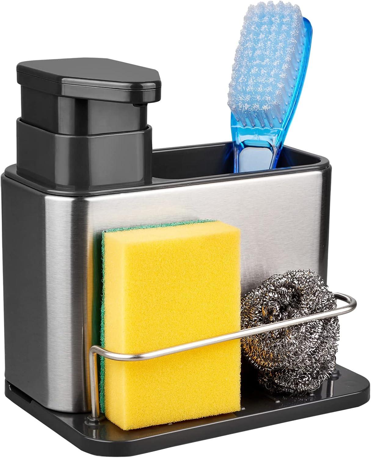 Stainless Steel 3-in-1 Kitchen Sink Soap Dispenser Caddy