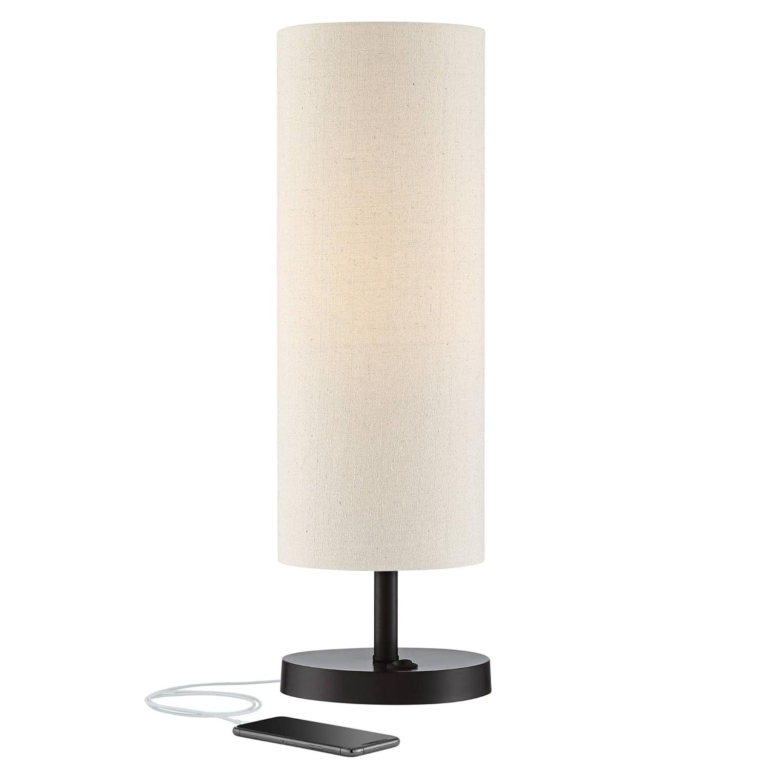 360 Lighting Heyburn Modern Accent Table Lamp 20" High Dark Bronze with USB and AC Power Outlet in Base Oatmeal Cylinder Shade for Bedroom Office Desk