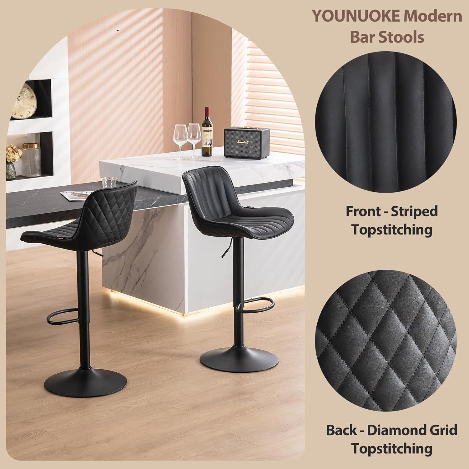 Zager Swivel Adjustable Height Bar Stools, Leather Upholstered Counter Stools, Modern Pub Stool