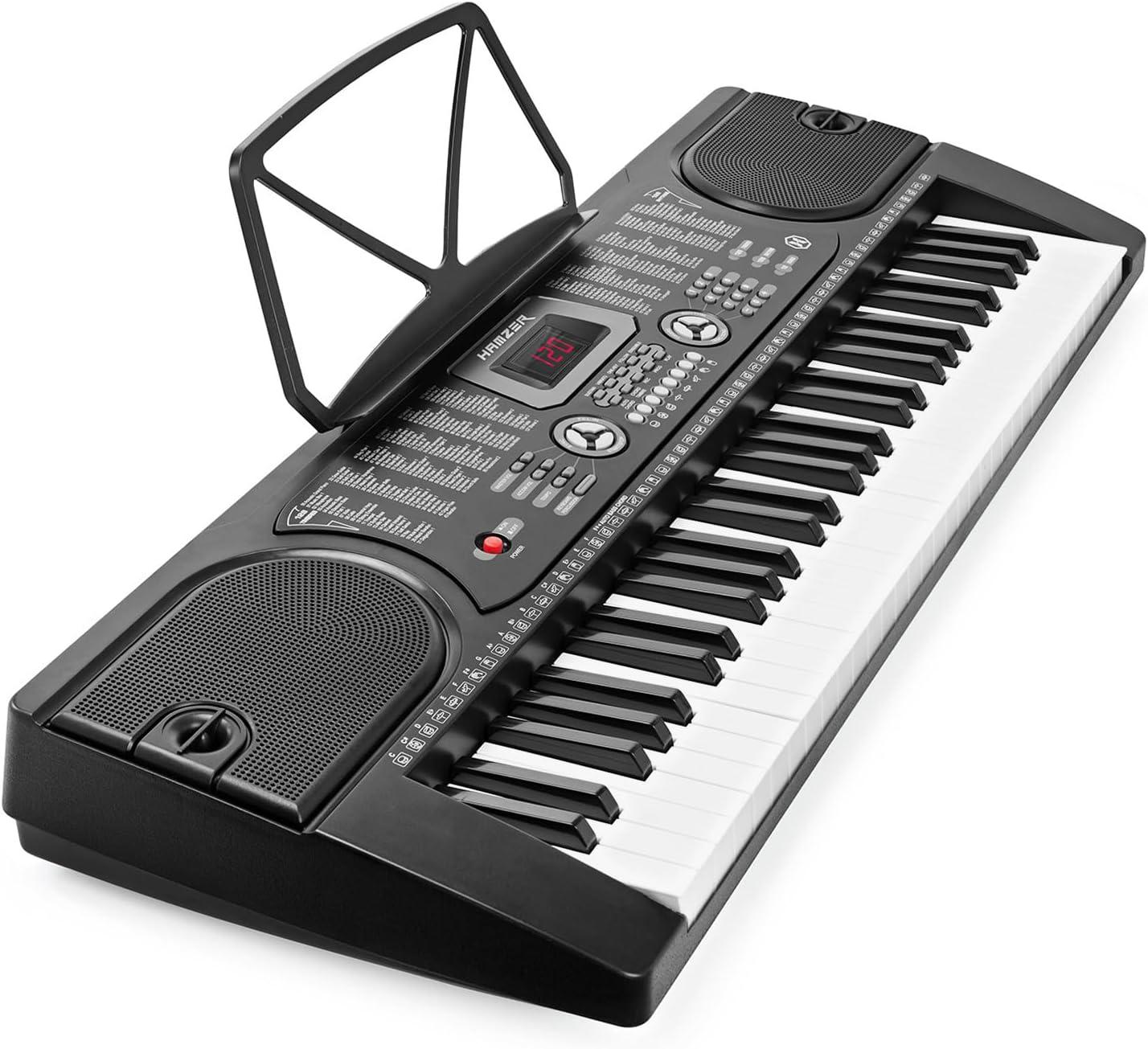 Hamzer 61 Key Keyboard Piano w/ Stand, Bench, Headphones, & Microphone - Set for Beginners